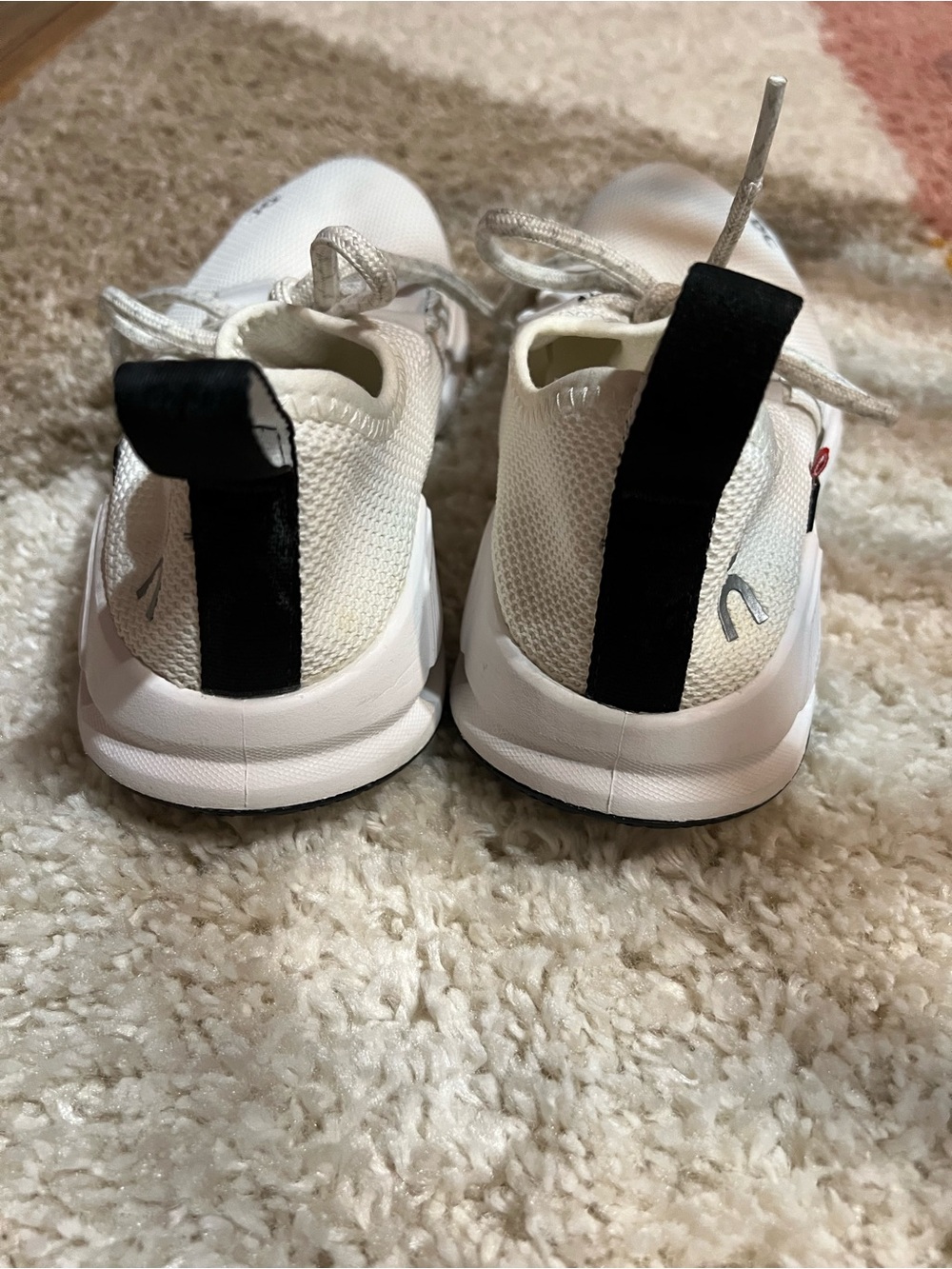 On Running Women's White Athletic Sneakers with Black Heel Tabs - Picture 3 of 5